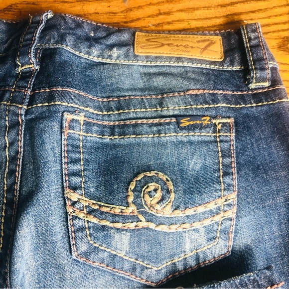 Seven 7 Womens Destructed Boot Cut Jeans Blue Med Wash Stretch Denim Sz 30 - Picture 6 of 9